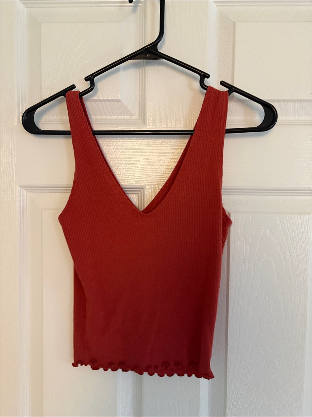 Caution To The Wind Ribbed V-Neck Button-Front Tank - Rust Red - Picture 2 of 2
